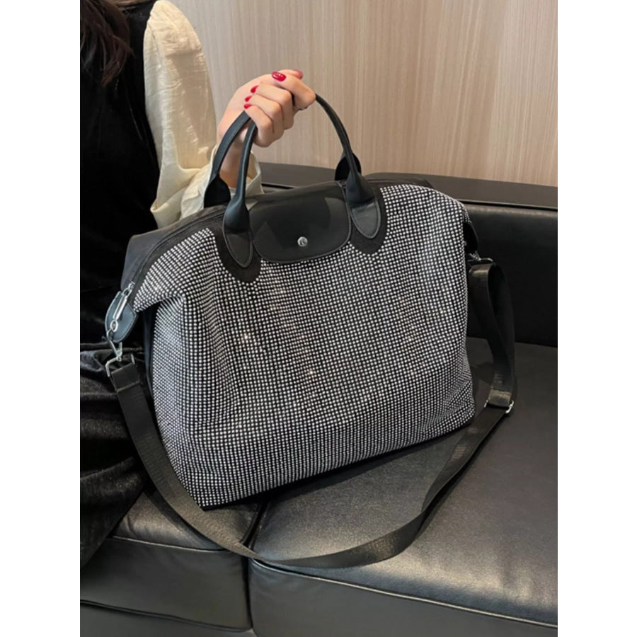 Rhinestone Embellished Crossbody Bag Silver / One Size Apparel and Accessories