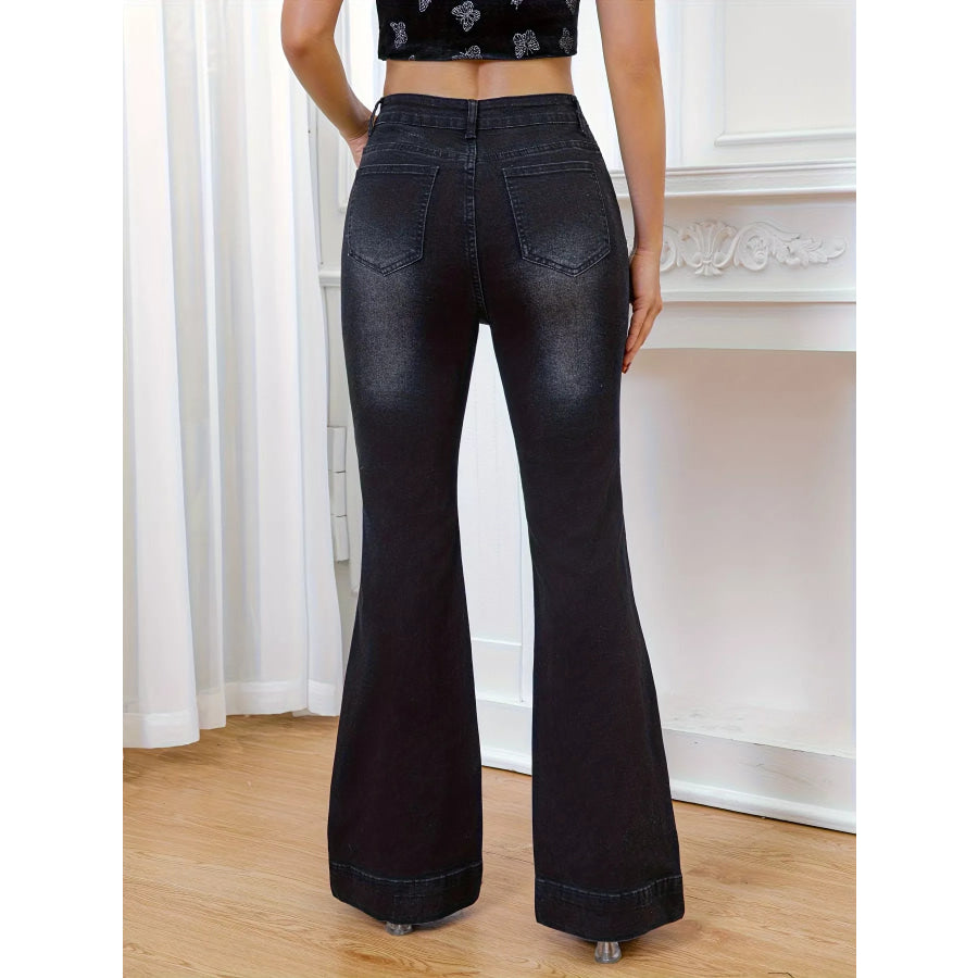 Rhinestone Embellished Flare Leg Jeans Apparel and Accessories