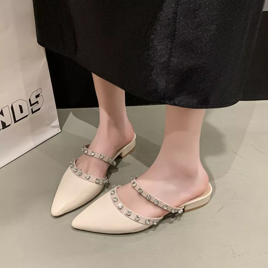 Rhinestone Embellished Pointed Toe Sandals Beige / 35 Apparel and Accessories