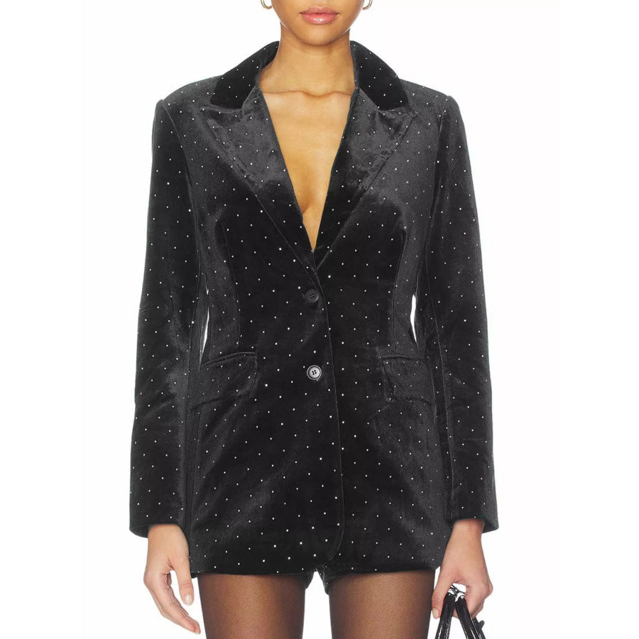 Rhinestone Embellished Single-Breasted Blazer Black / S