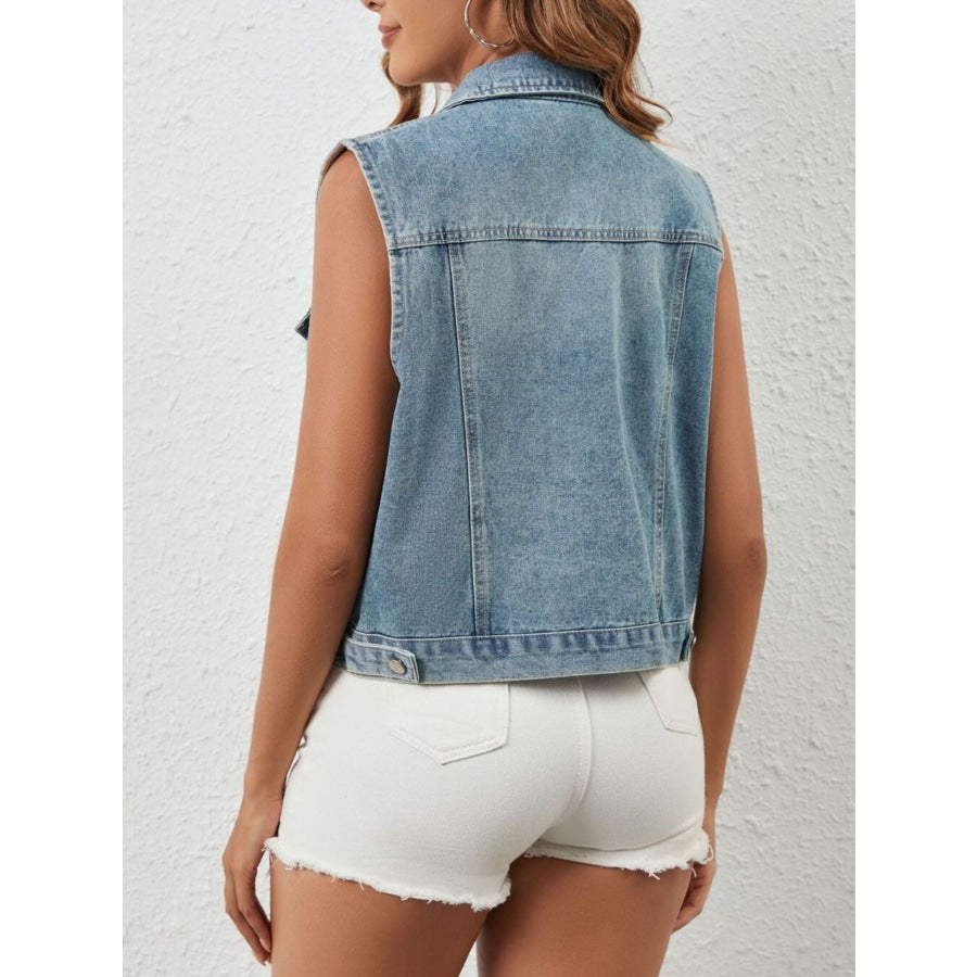 Rhinestone Embellished Sleeveless Denim Jacket Apparel and Accessories