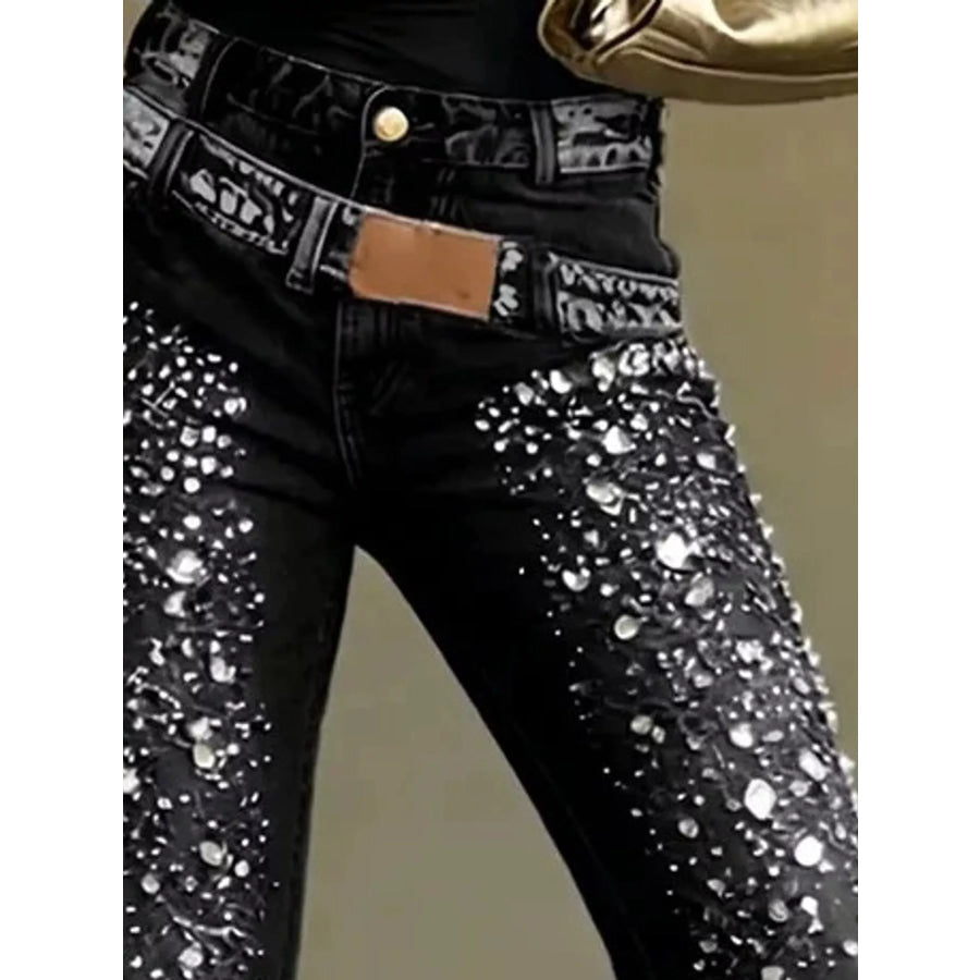 Rhinestone Embellished Slim Fit Jeans Apparel and Accessories