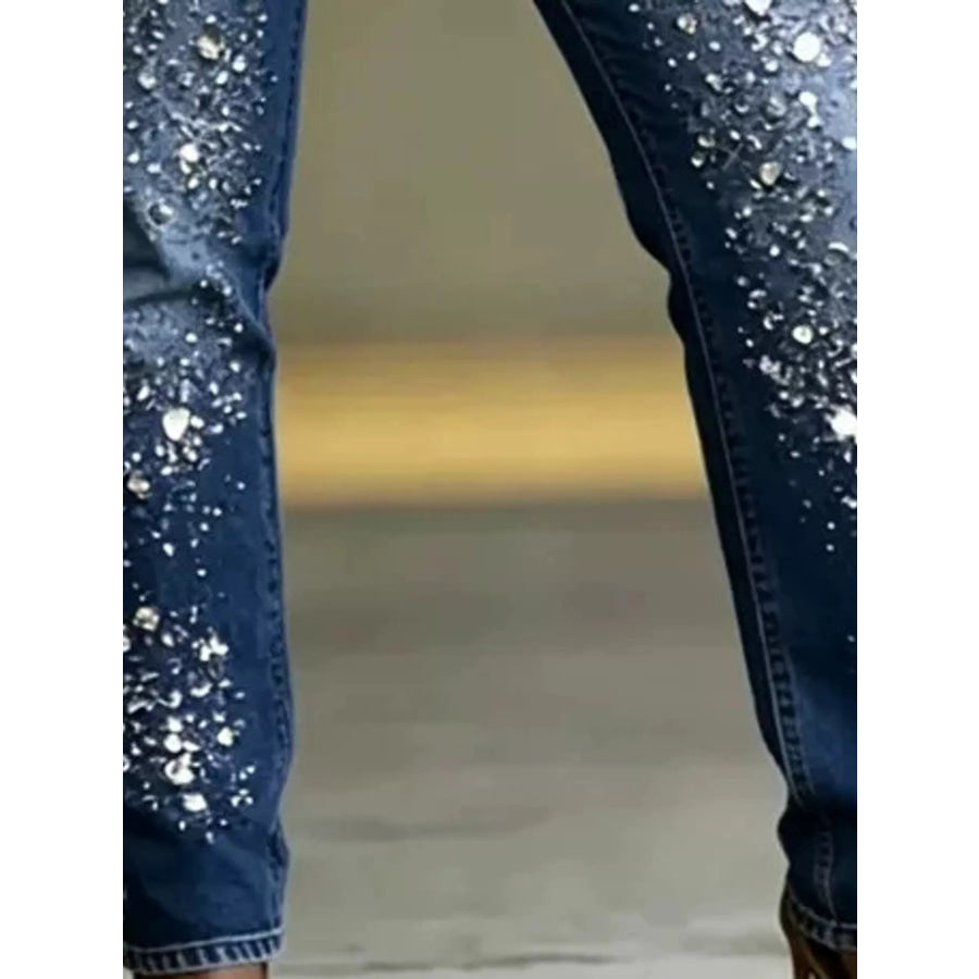 Rhinestone Embellished Slim Fit Jeans Apparel and Accessories