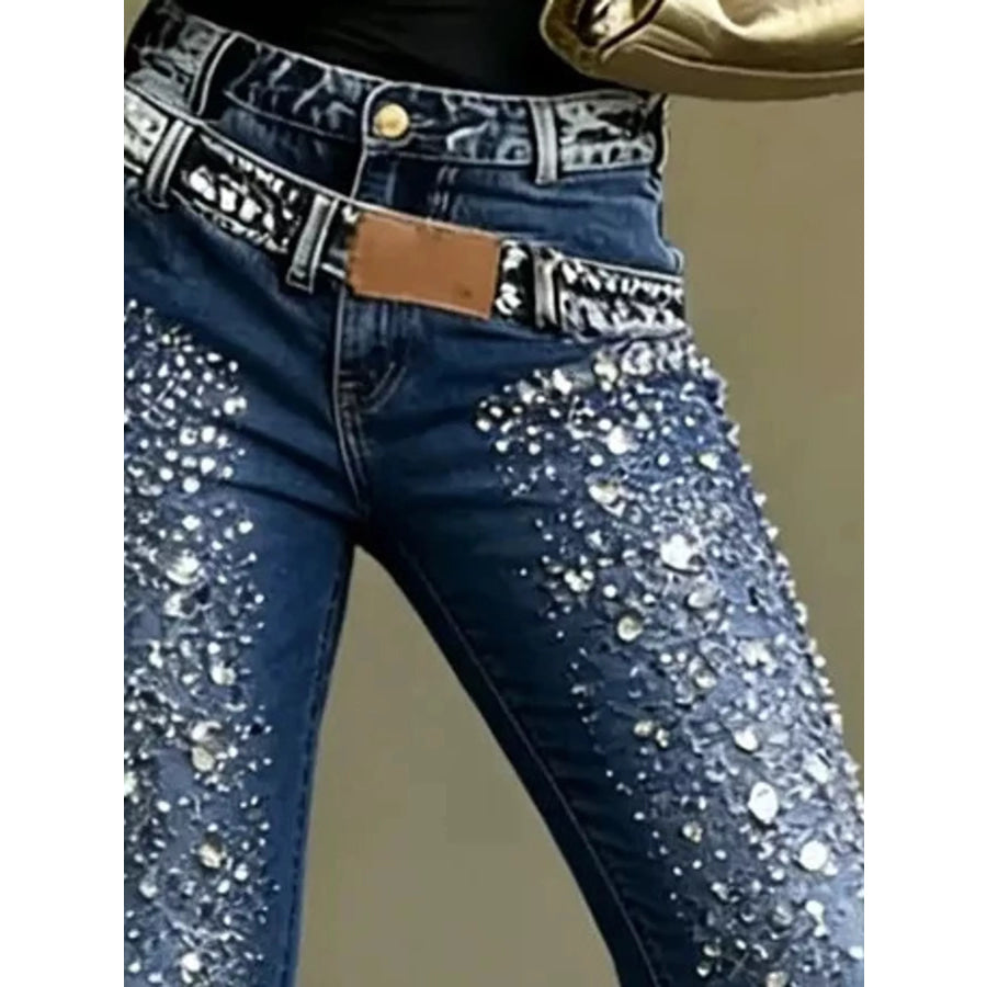 Rhinestone Embellished Slim Fit Jeans Apparel and Accessories