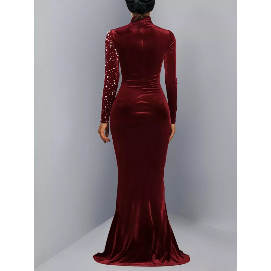 Rhinestone Embellished Velvet Mermaid Evening Maxi Dress Apparel and Accessories