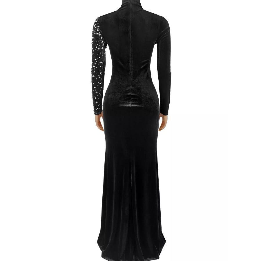 Rhinestone Embellished Velvet Mermaid Evening Maxi Dress Apparel and Accessories