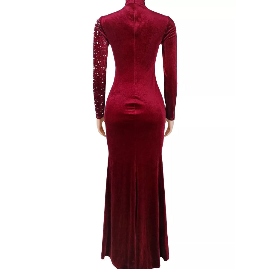Rhinestone Embellished Velvet Mermaid Evening Maxi Dress Apparel and Accessories
