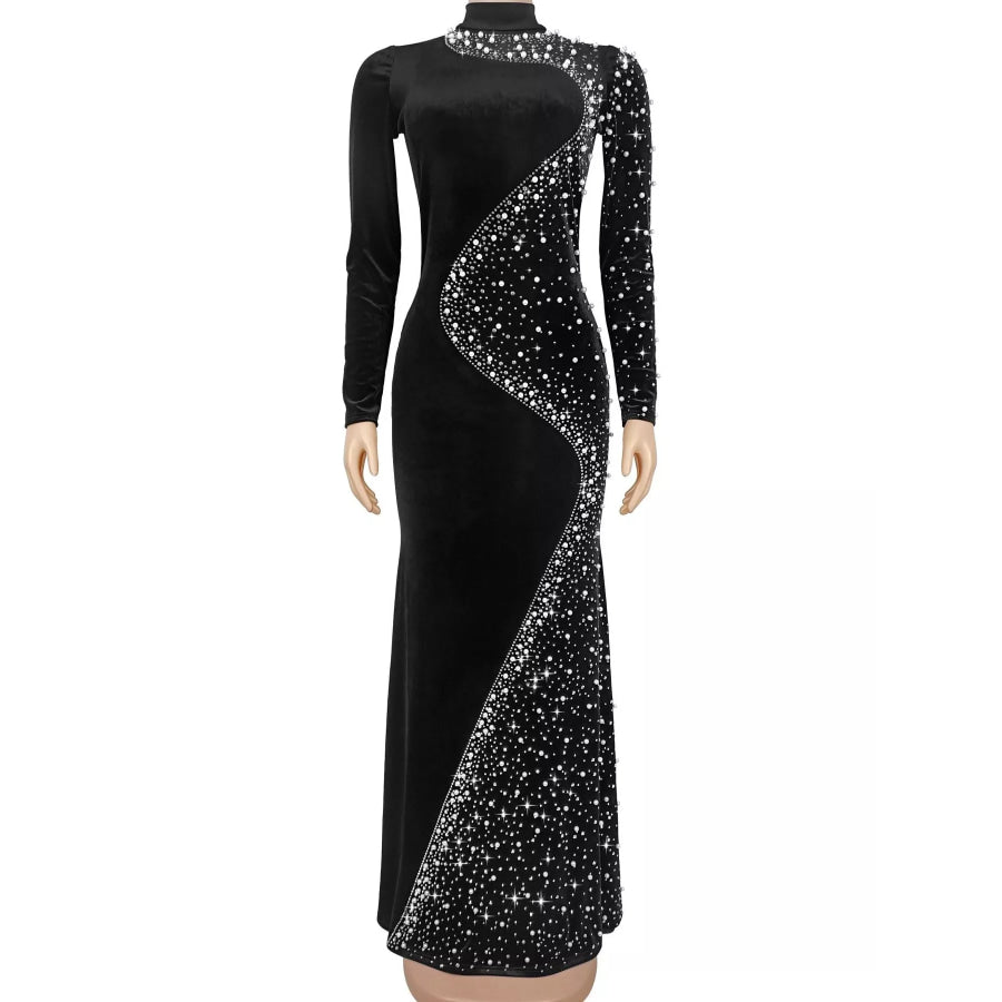 Rhinestone Embellished Velvet Mermaid Evening Maxi Dress Apparel and Accessories