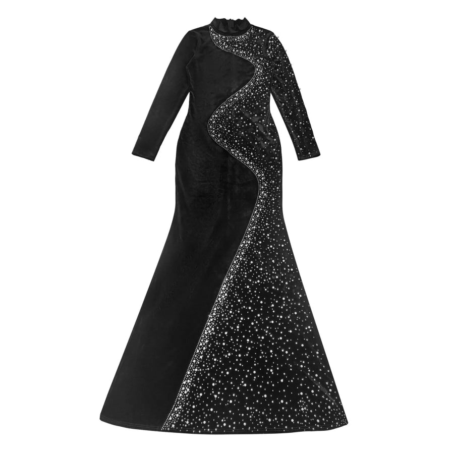 Rhinestone Embellished Velvet Mermaid Evening Maxi Dress Apparel and Accessories