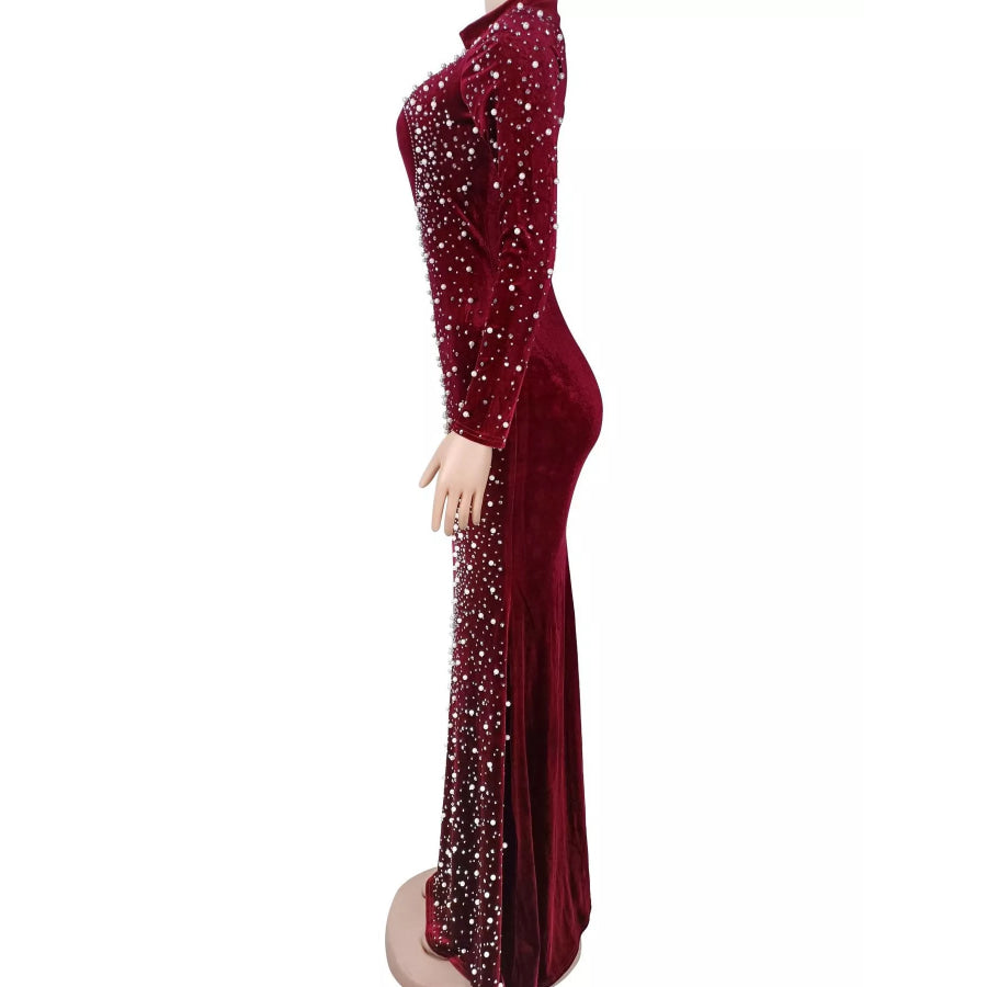 Rhinestone Embellished Velvet Mermaid Evening Maxi Dress Apparel and Accessories