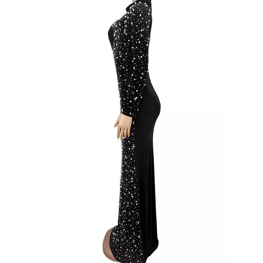 Rhinestone Embellished Velvet Mermaid Evening Maxi Dress Apparel and Accessories