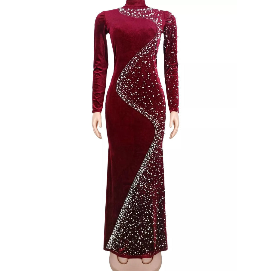 Rhinestone Embellished Velvet Mermaid Evening Maxi Dress Apparel and Accessories