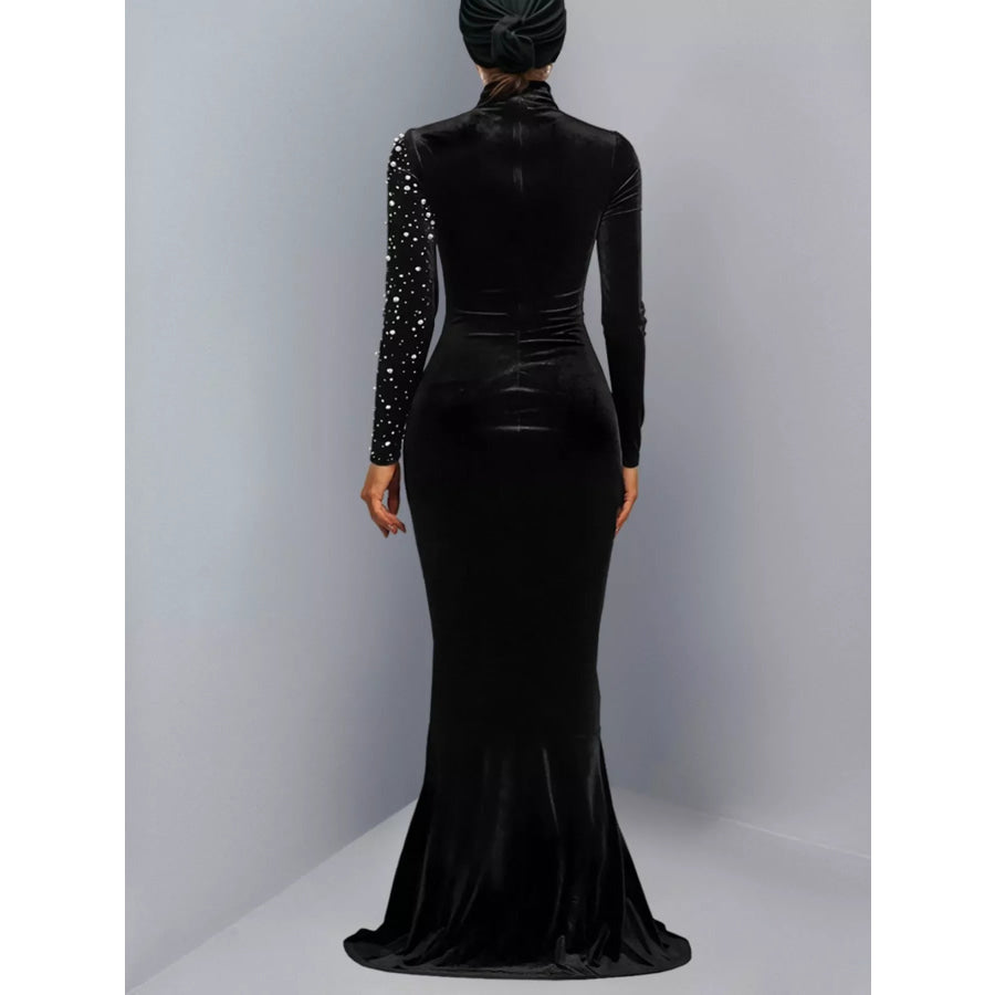 Rhinestone Embellished Velvet Mermaid Evening Maxi Dress Apparel and Accessories