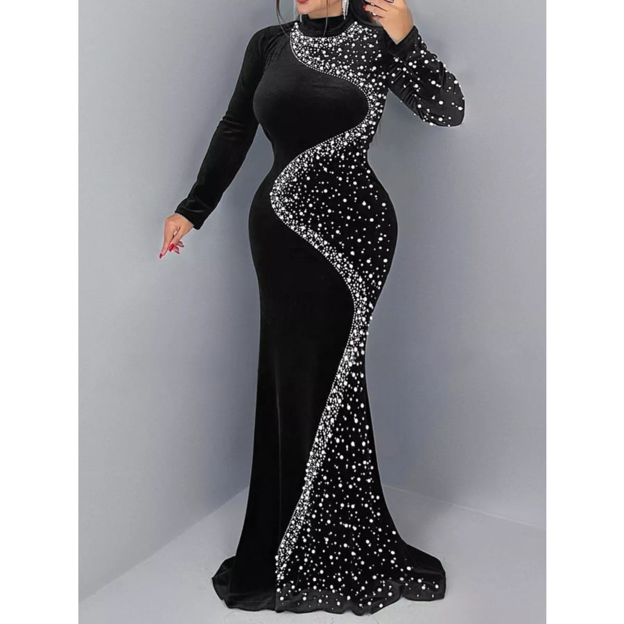 Rhinestone Embellished Velvet Mermaid Evening Maxi Dress Black / S Apparel and Accessories