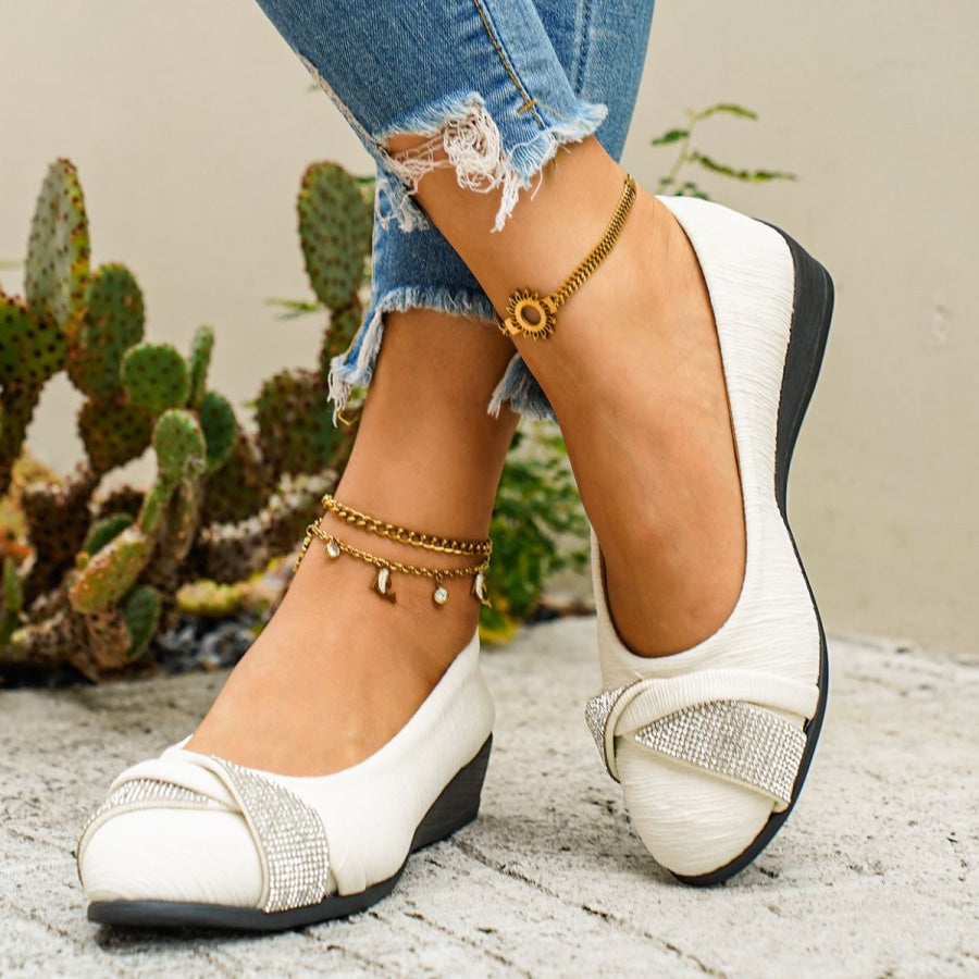 Rhinestone Embellished Wedge Slip-Ons Beige / 36 Apparel and Accessories