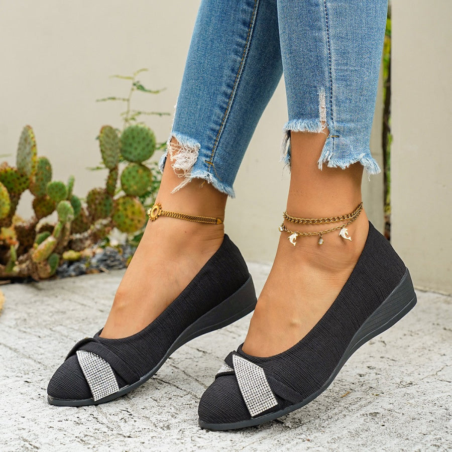 Rhinestone Embellished Wedge Slip-Ons Black / 36 Apparel and Accessories