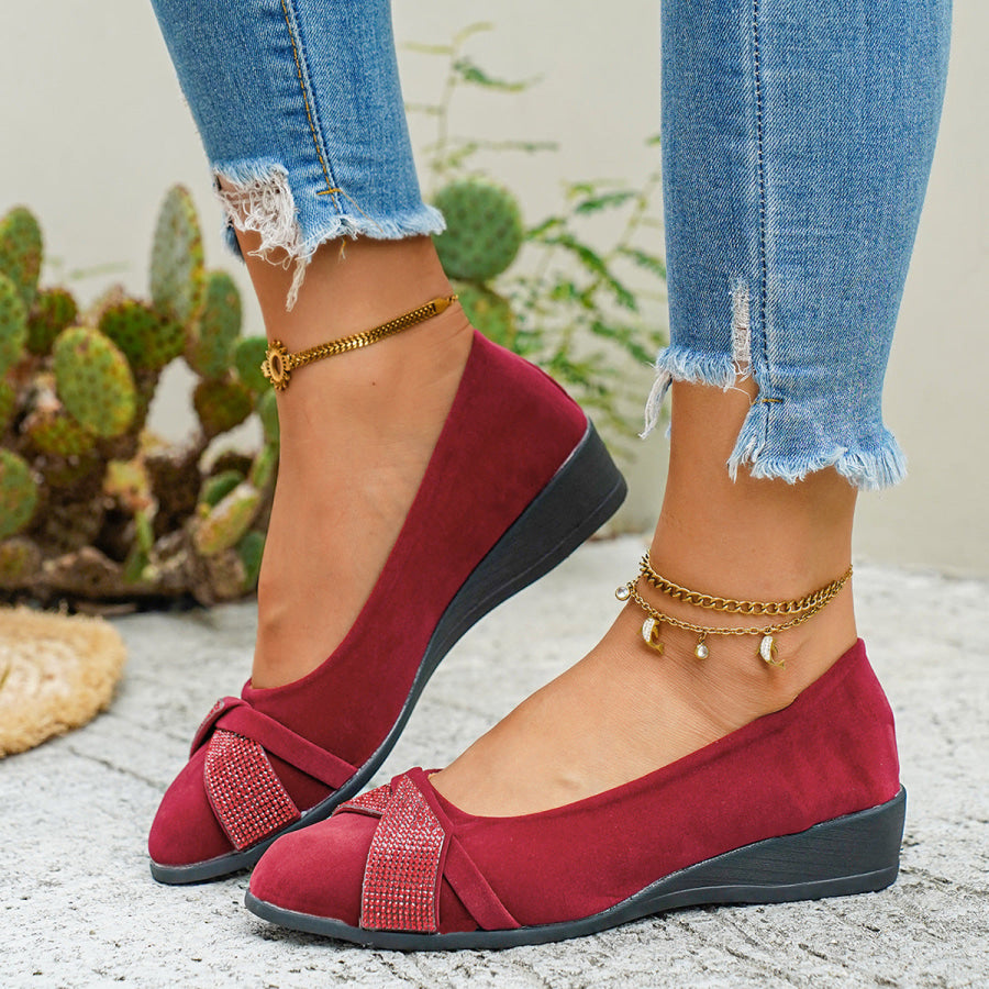 Rhinestone Embellished Wedge Slip-Ons Red / 36 Apparel and Accessories