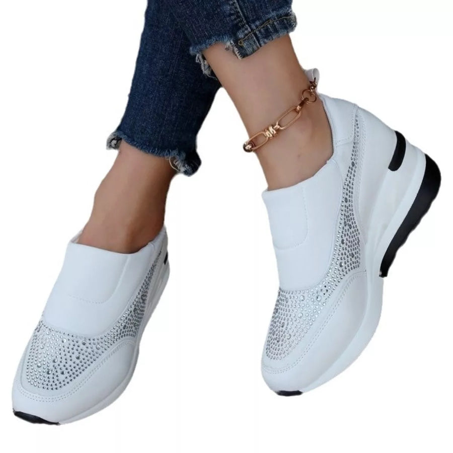 Rhinestone Embellished Wedge Sneakers Apparel and Accessories
