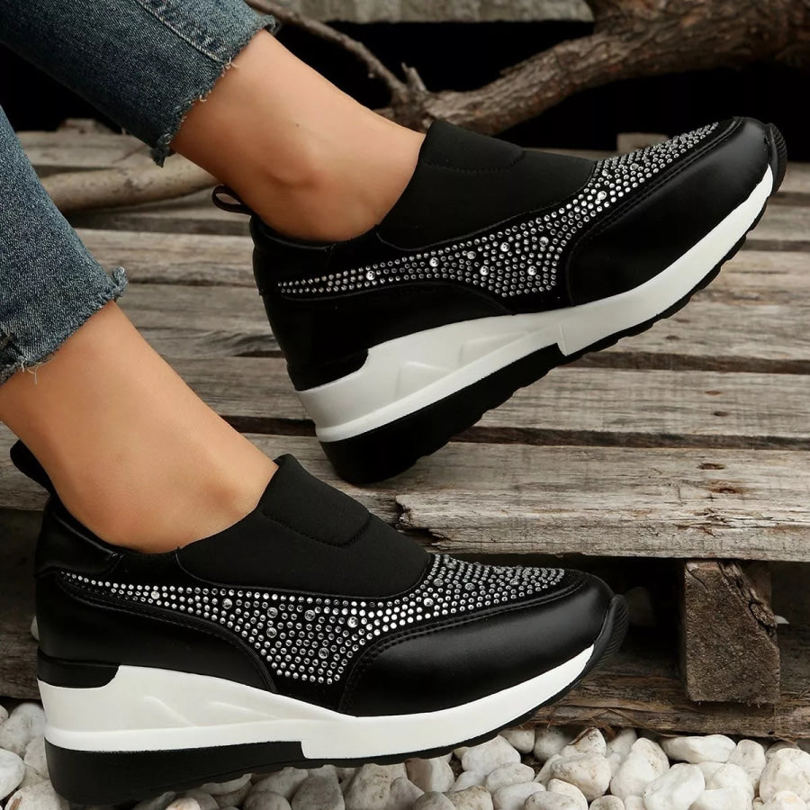 Rhinestone Embellished Wedge Sneakers Black / 35 Apparel and Accessories
