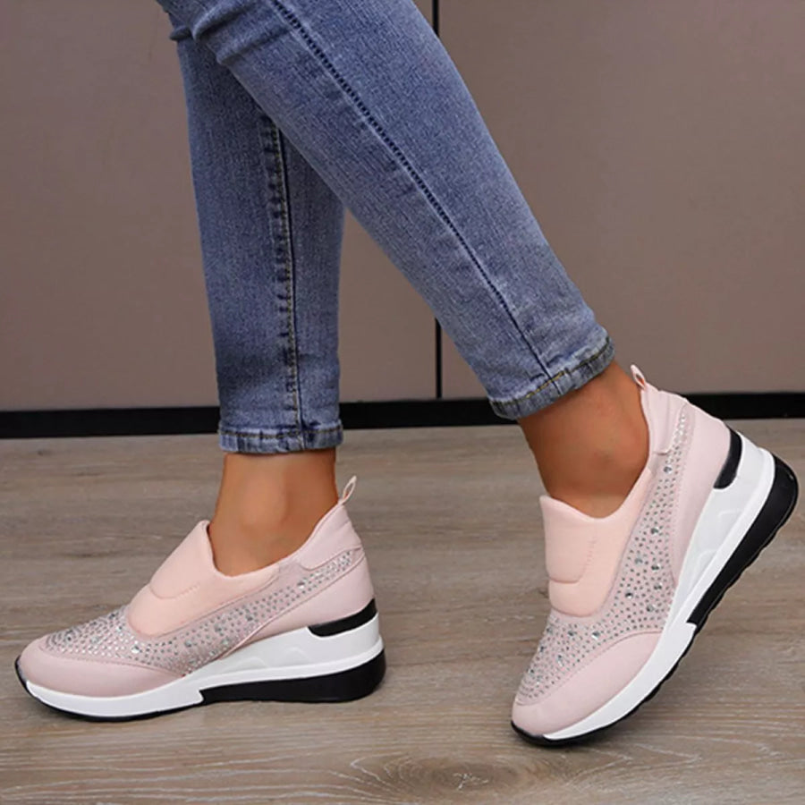 Rhinestone Embellished Wedge Sneakers Pink / 35 Apparel and Accessories