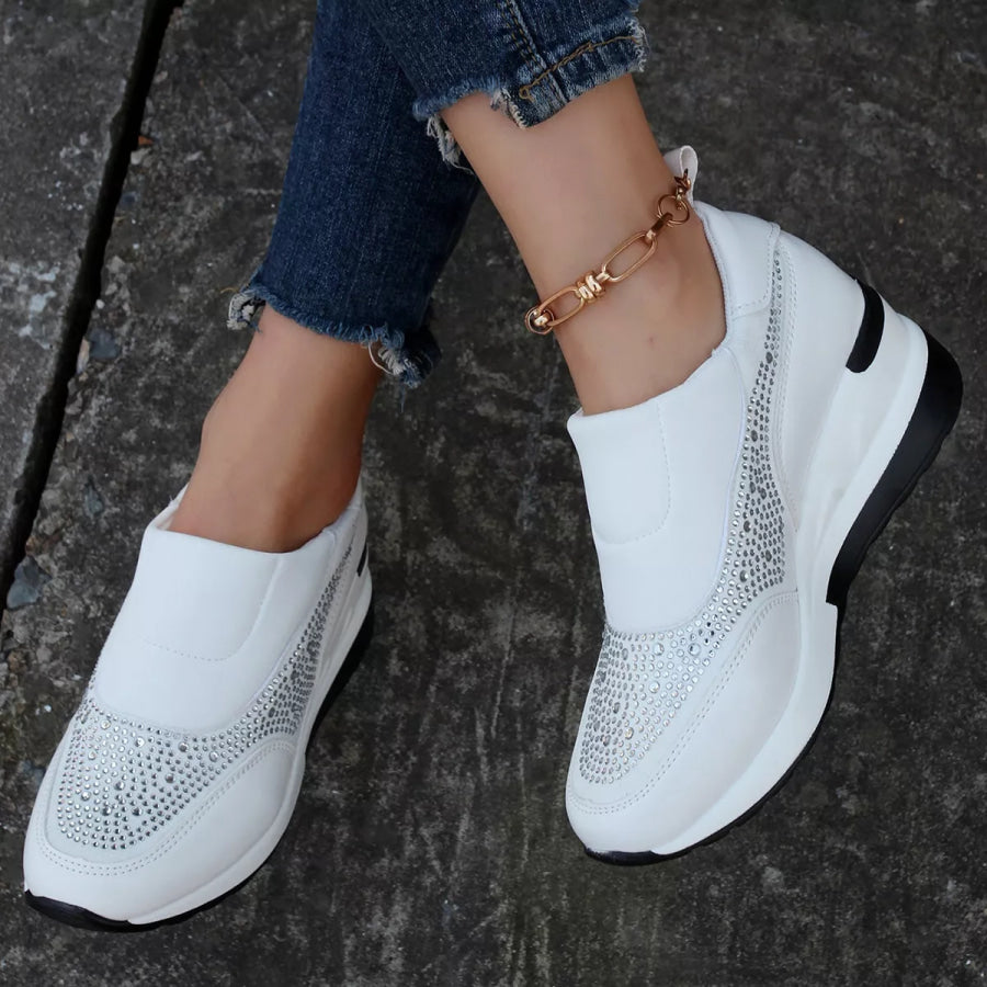 Rhinestone Embellished Wedge Sneakers White / 35 Apparel and Accessories