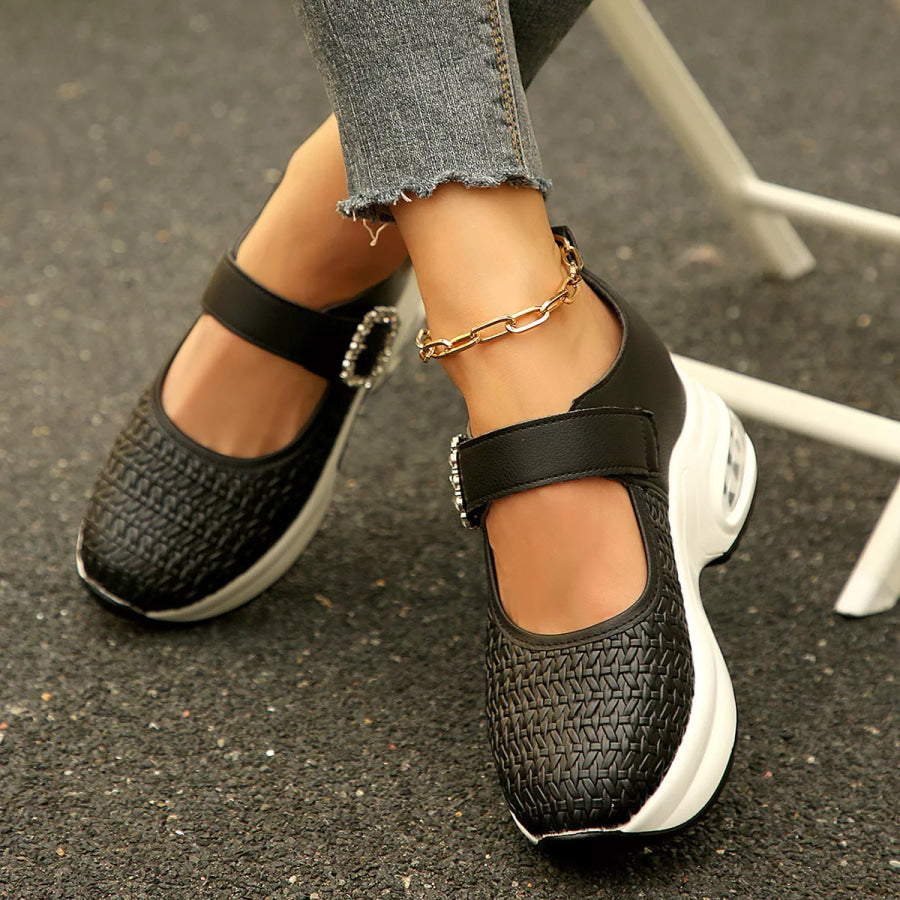 Rhinestone Embellished Woven Shoes Black / 35 Apparel and Accessories