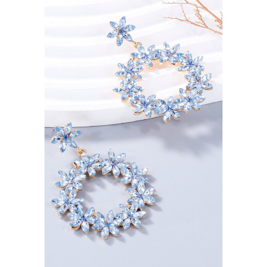 Rhinestone Flower Dangle Earrings Light Blue / One Size Apparel and Accessories