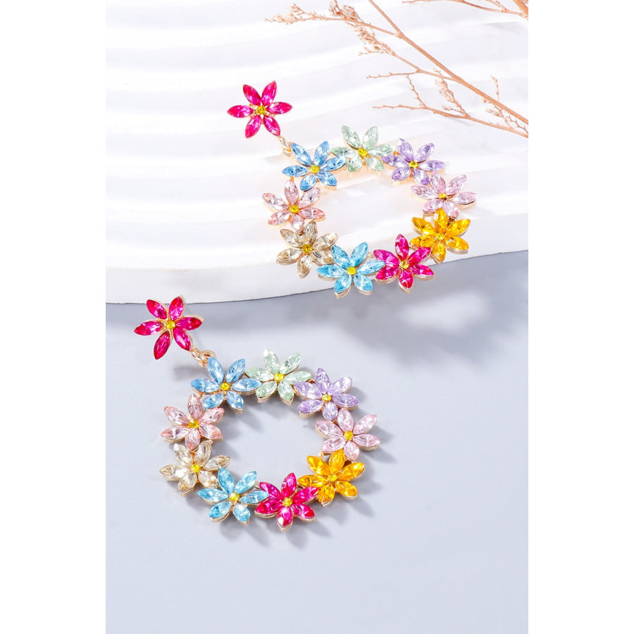 Rhinestone Flower Dangle Earrings Multicolor / One Size Apparel and Accessories