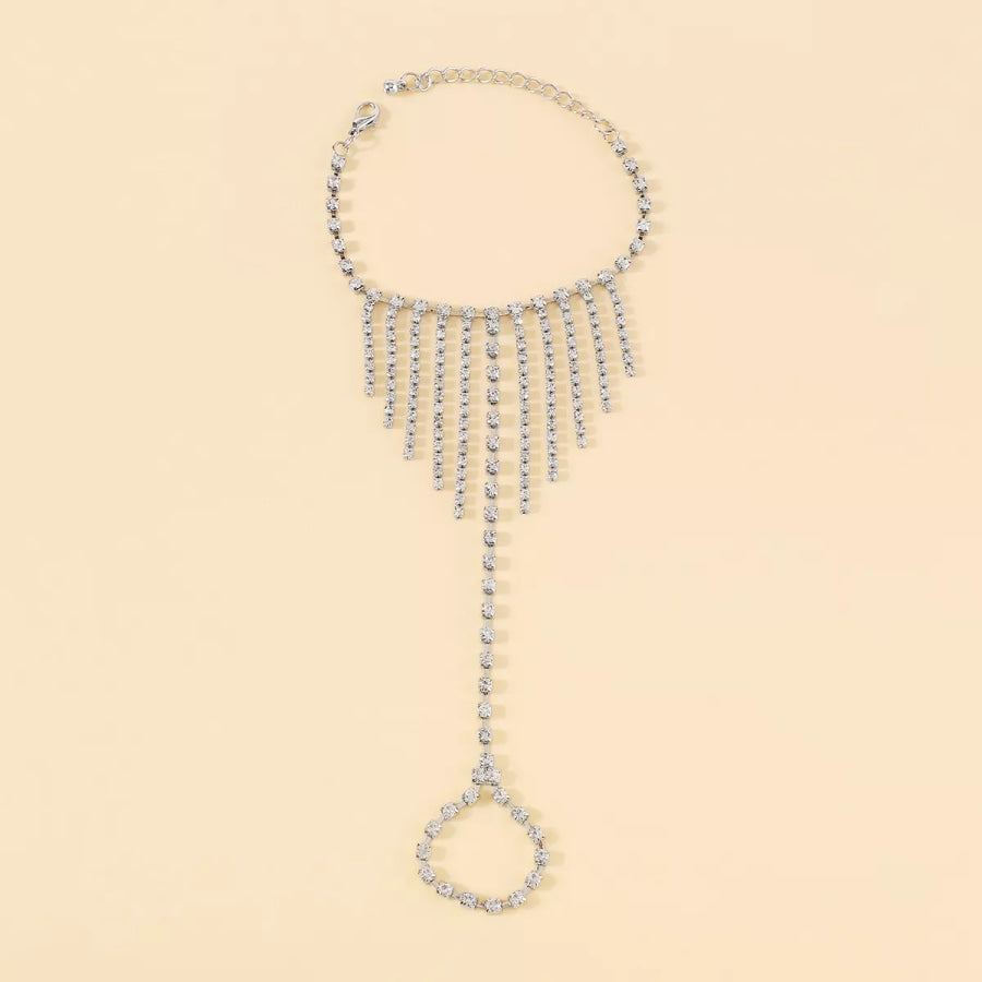 Rhinestone Fringe Hand Chain Bracelet Apparel and Accessories
