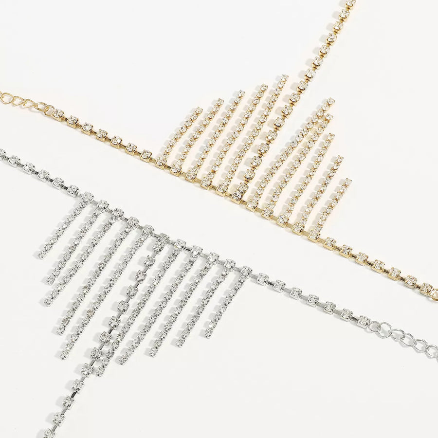 Rhinestone Fringe Hand Chain Bracelet Apparel and Accessories