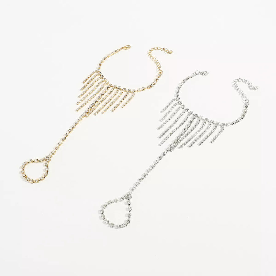 Rhinestone Fringe Hand Chain Bracelet Apparel and Accessories