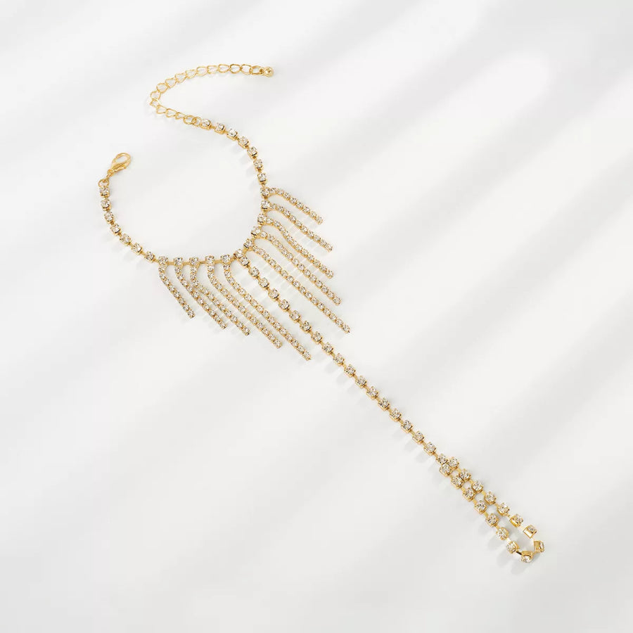 Rhinestone Fringe Hand Chain Bracelet Apparel and Accessories