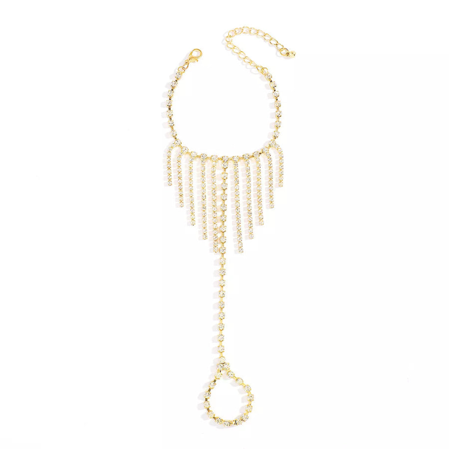 Rhinestone Fringe Hand Chain Bracelet Apparel and Accessories