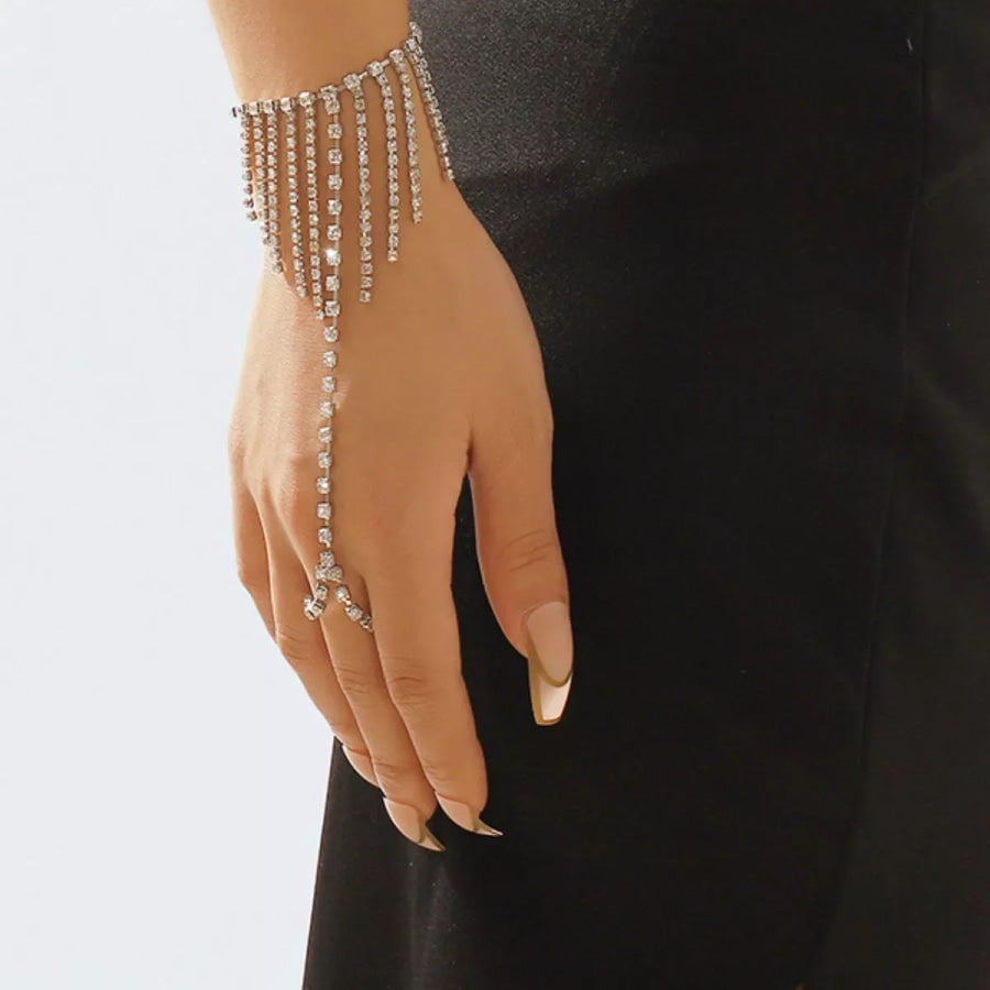Rhinestone Fringe Hand Chain Bracelet Apparel and Accessories