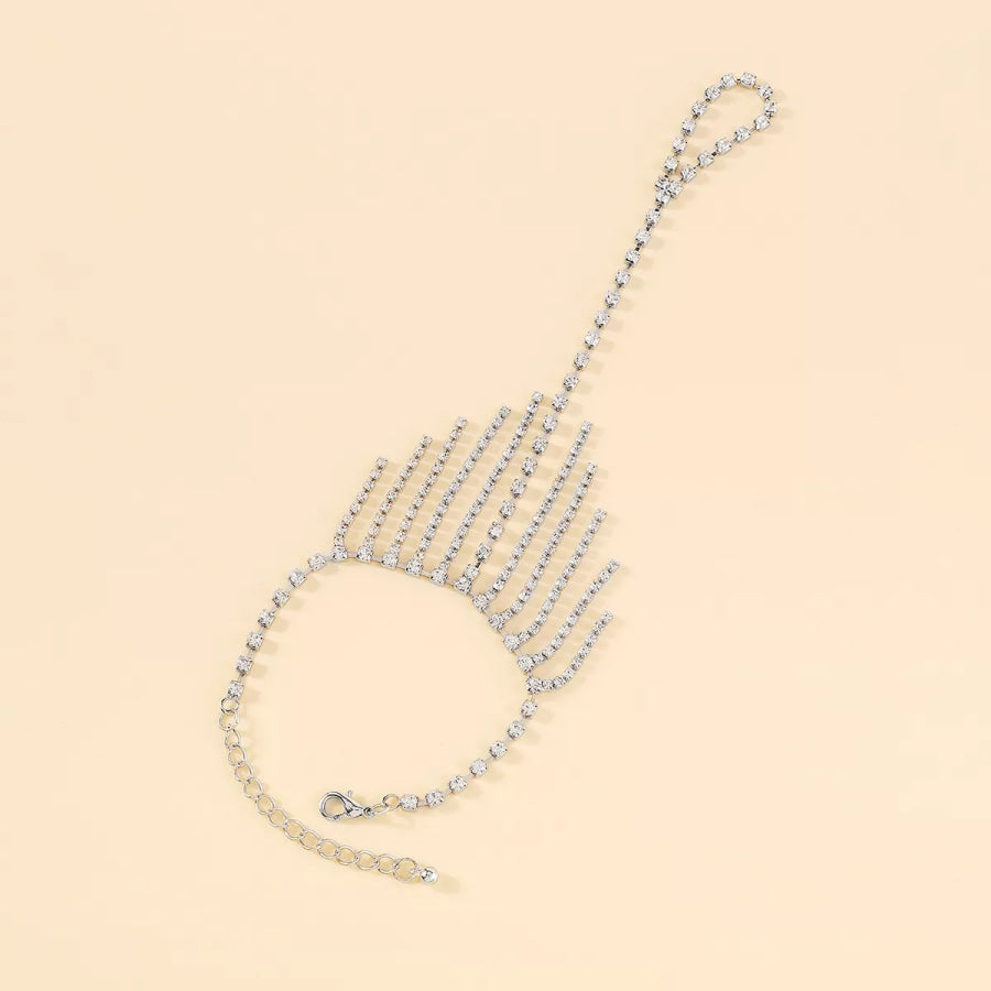 Rhinestone Fringe Hand Chain Bracelet White K / One Size Apparel and Accessories