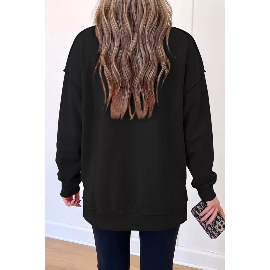 Rhinestone Ghost Exposed Seam Mock Neck Halloween Sweatshirt Apparel and Accessories