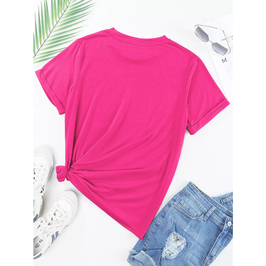 Rhinestone Heart Graphic Crew Neck Valentines Tee Apparel and Accessories
