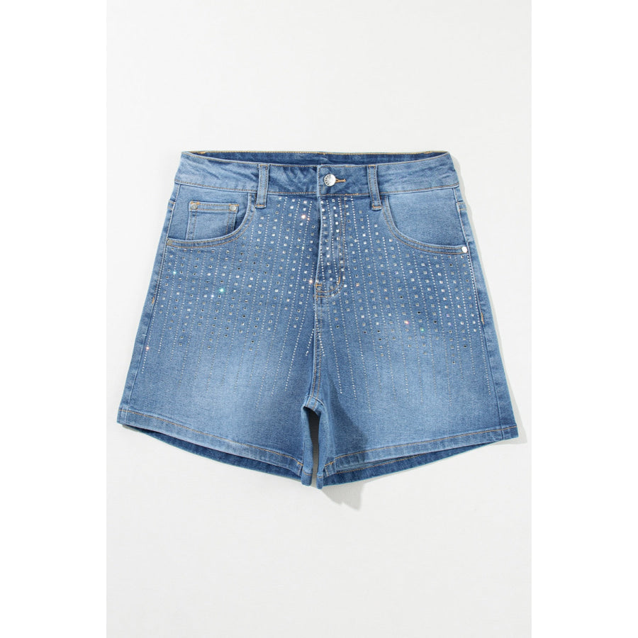 Rhinestone High Waist Denim Shorts Apparel and Accessories