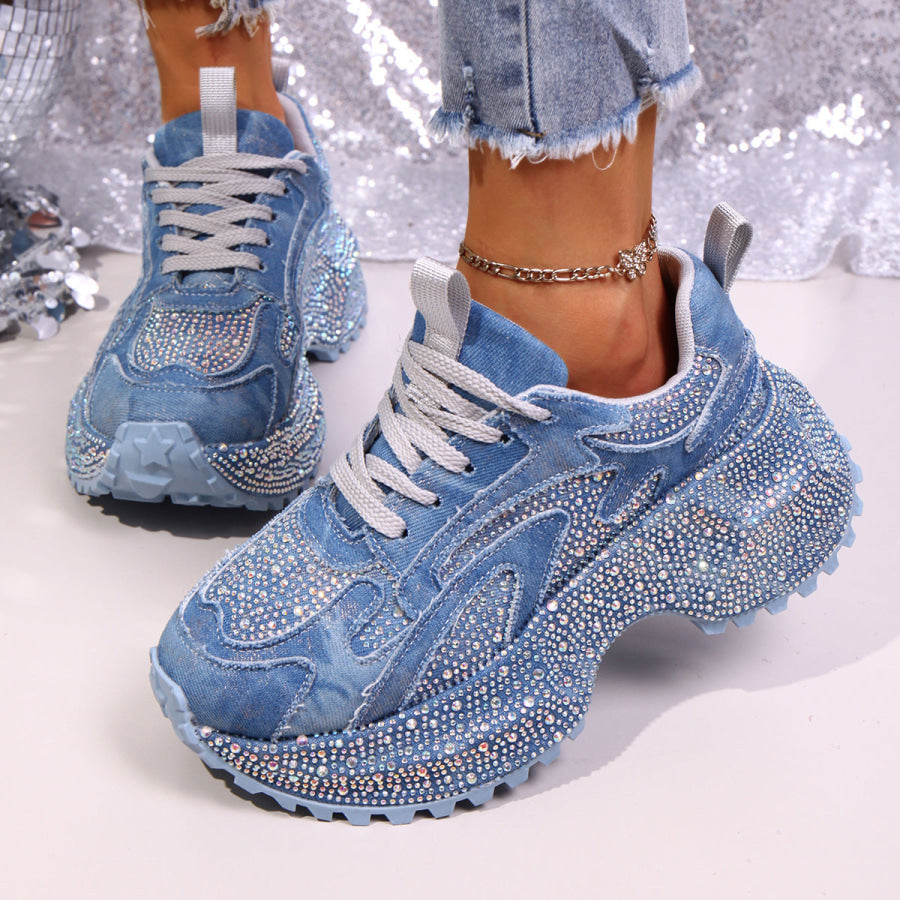 Rhinestone Lace Up Sneaker Blue / 35 Apparel and Accessories