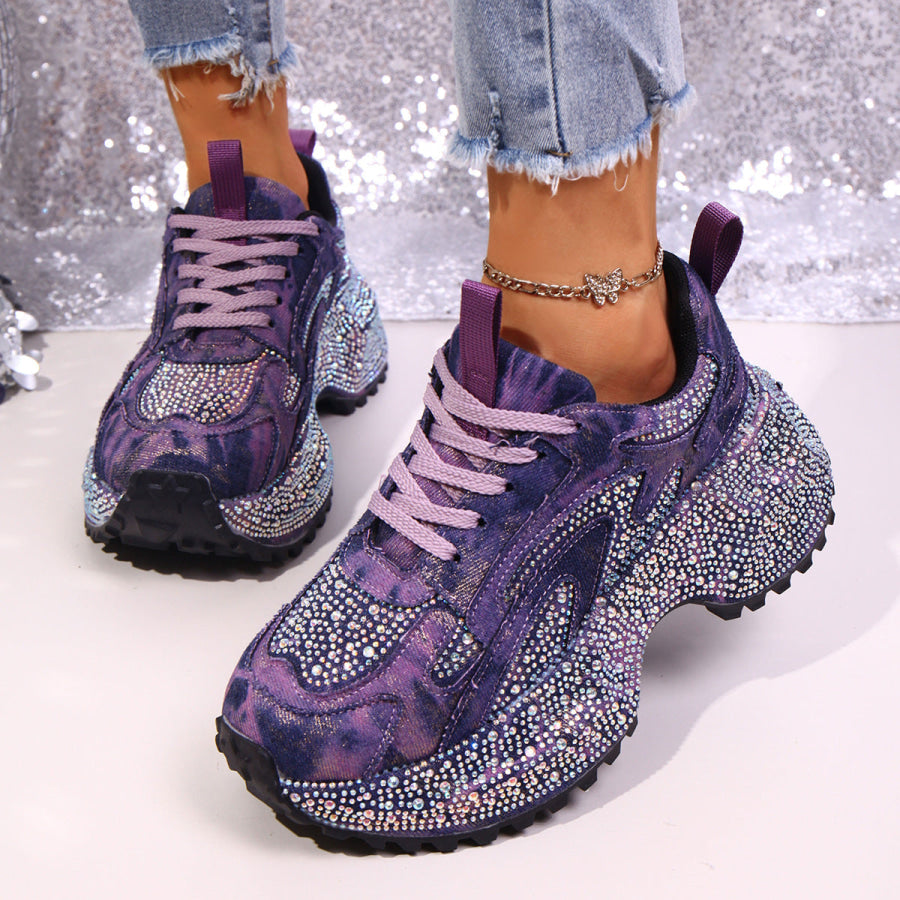Rhinestone Lace Up Sneaker Purple / 35 Apparel and Accessories