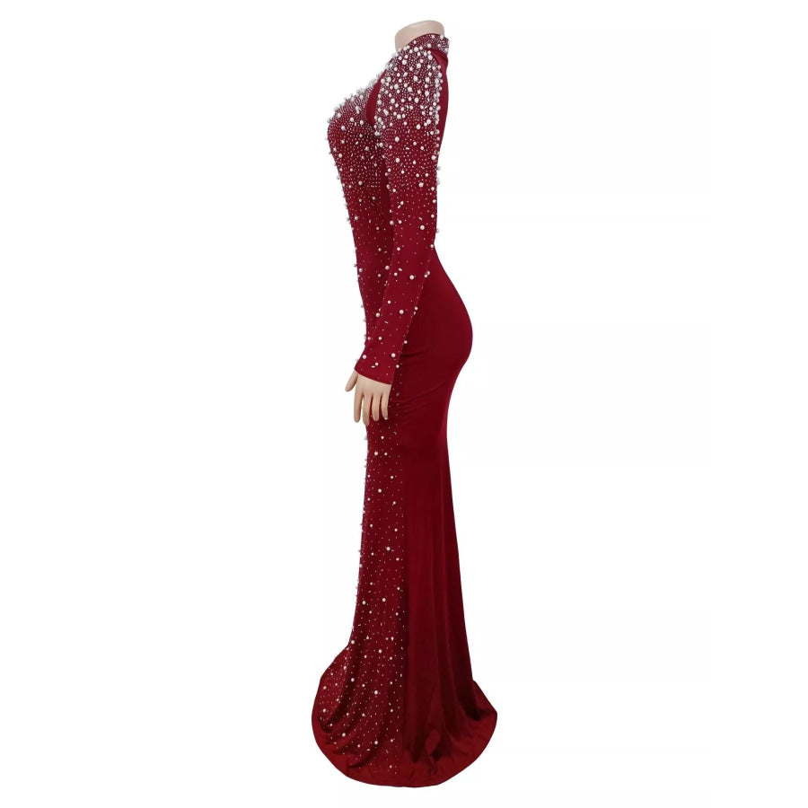 Rhinestone Long Sleeve Mermaid Maxi Dress Apparel and Accessories