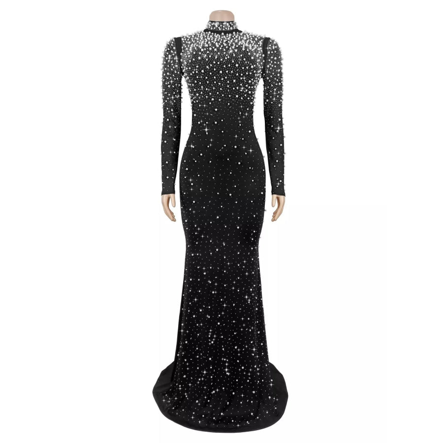 Rhinestone Long Sleeve Mermaid Maxi Dress Apparel and Accessories