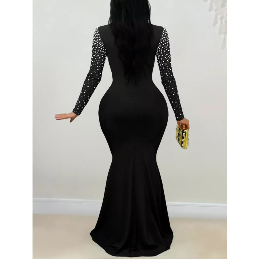 Rhinestone Long Sleeve Mermaid Maxi Dress Apparel and Accessories