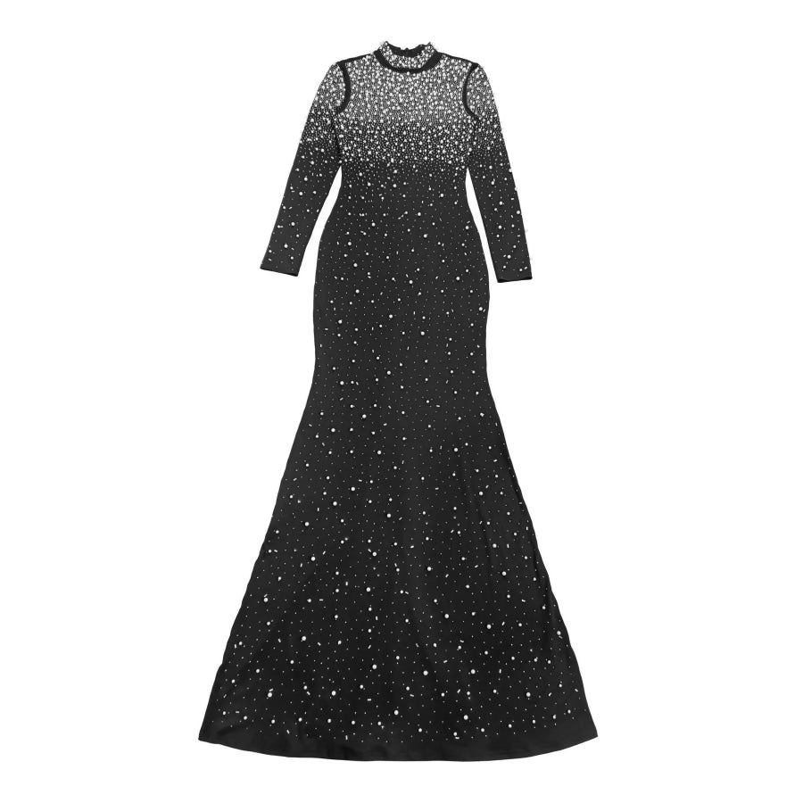 Rhinestone Long Sleeve Mermaid Maxi Dress Apparel and Accessories