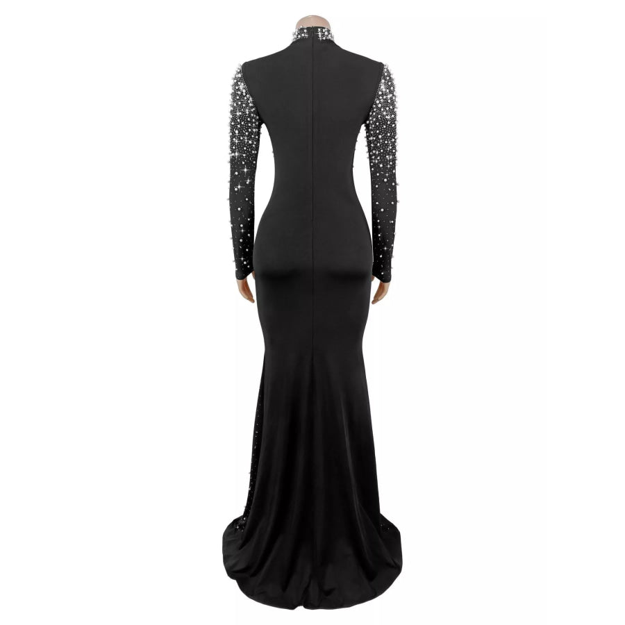 Rhinestone Long Sleeve Mermaid Maxi Dress Apparel and Accessories