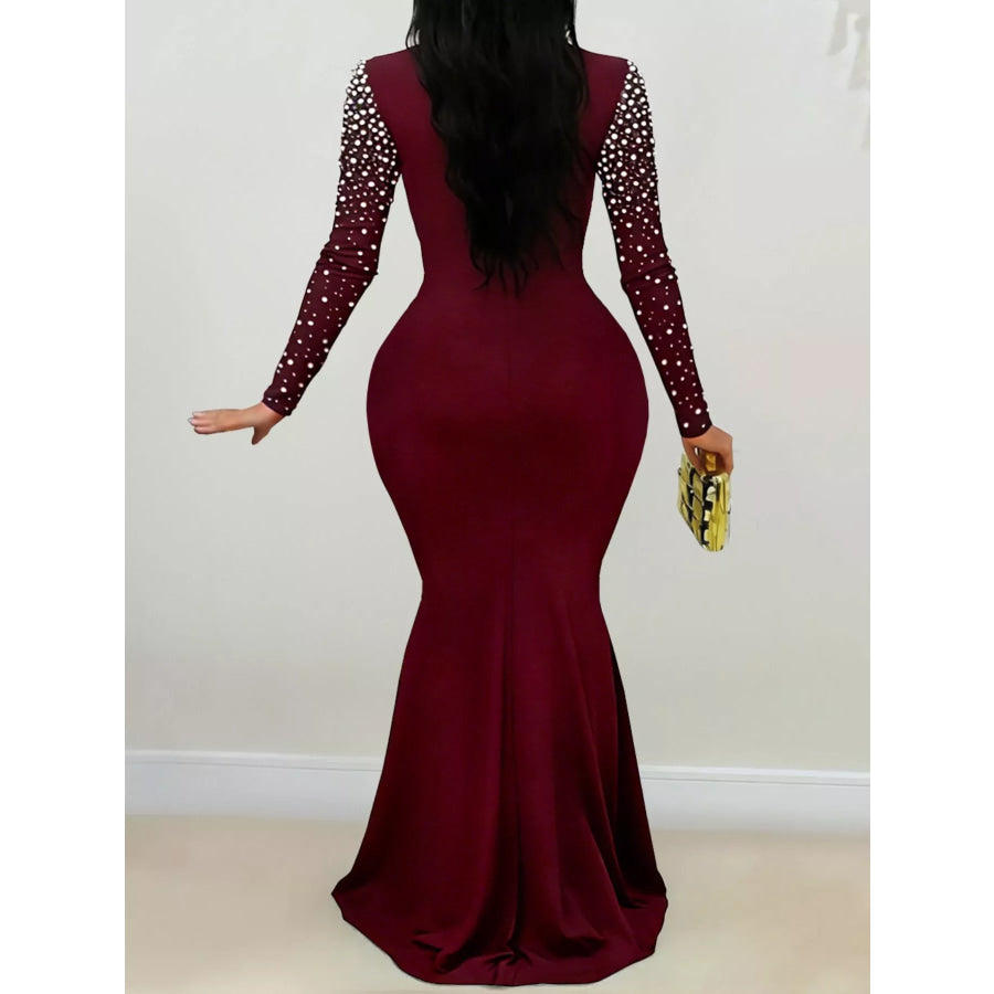 Rhinestone Long Sleeve Mermaid Maxi Dress Apparel and Accessories