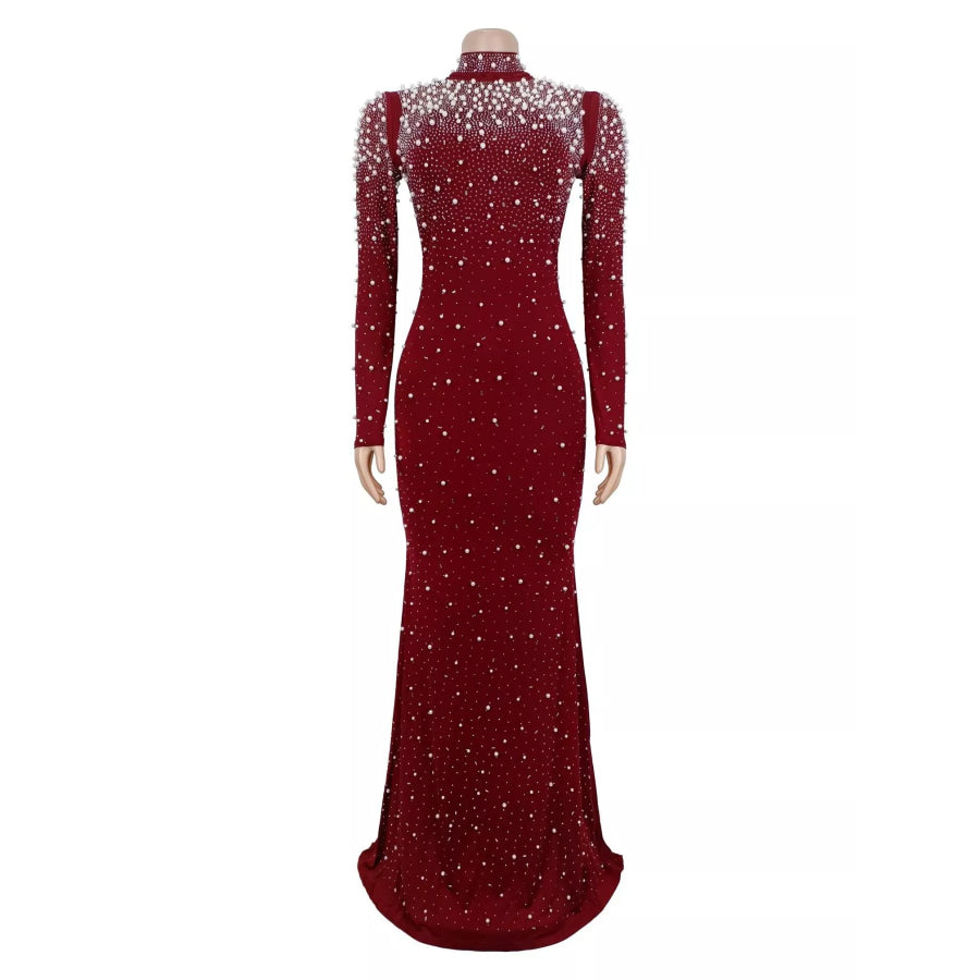 Rhinestone Long Sleeve Mermaid Maxi Dress Apparel and Accessories