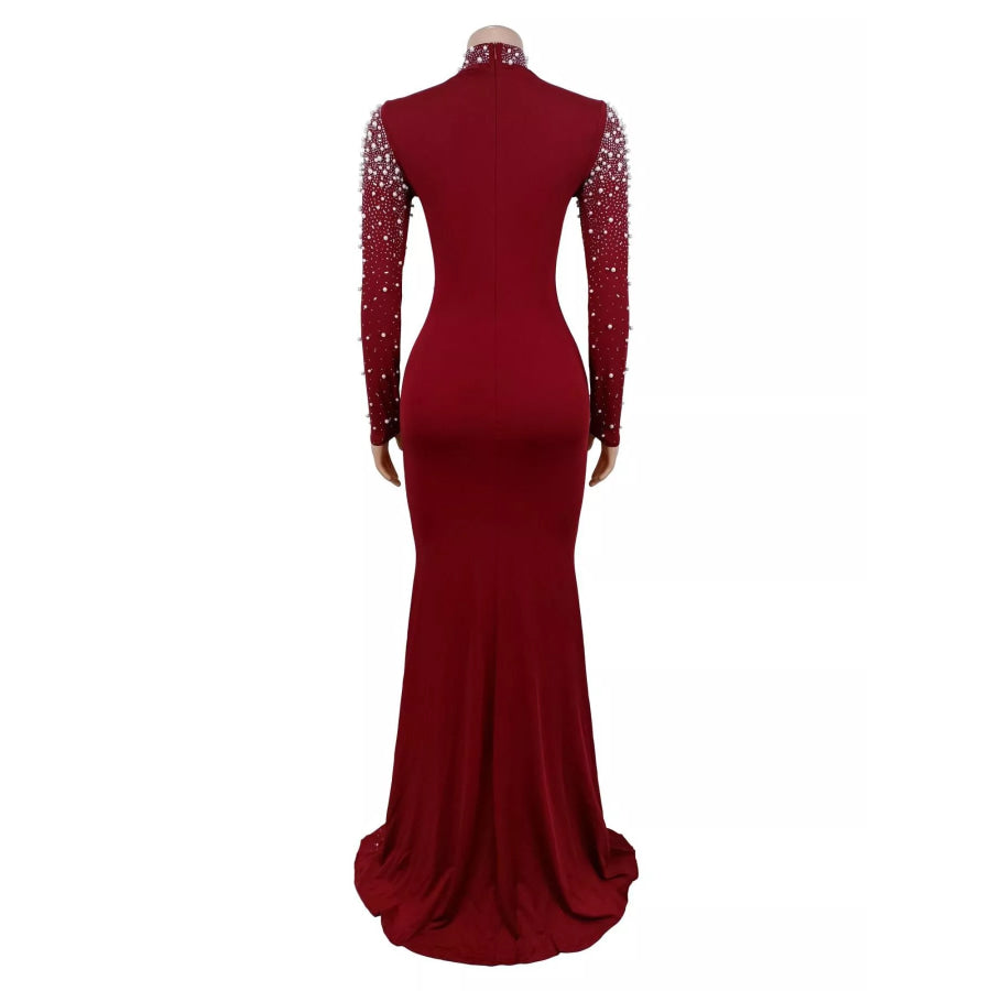 Rhinestone Long Sleeve Mermaid Maxi Dress Apparel and Accessories