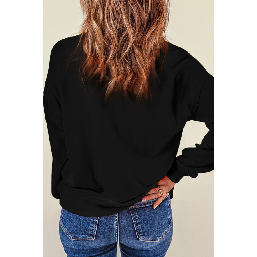 Rhinestone LOVE Round Neck Long Sleeve Sweatshirt Apparel and Accessories