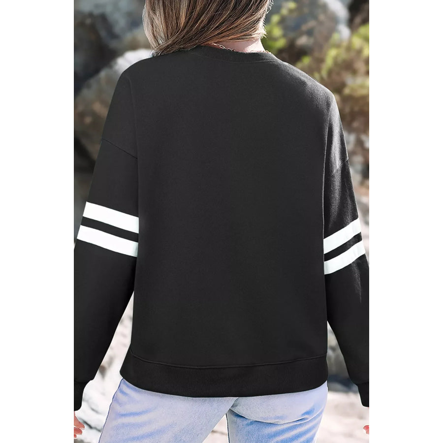 Rhinestone Mallard Contrast Striped Sleeve Casual Sweatshirt Apparel and Accessories